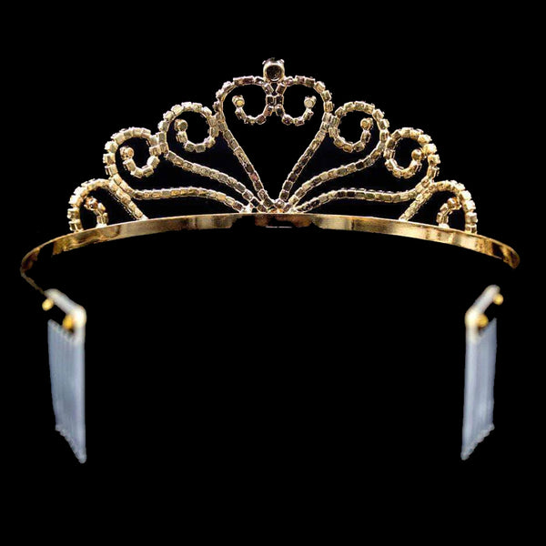 Joining Wave Heart Crystal Rhinestone 2" Tiara - Gold or Silver