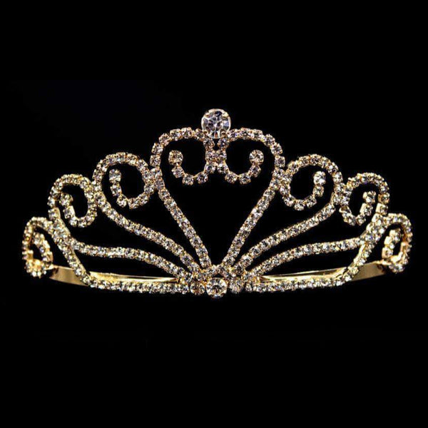 Joining Wave Heart Crystal Rhinestone 2" Tiara - Gold or Silver