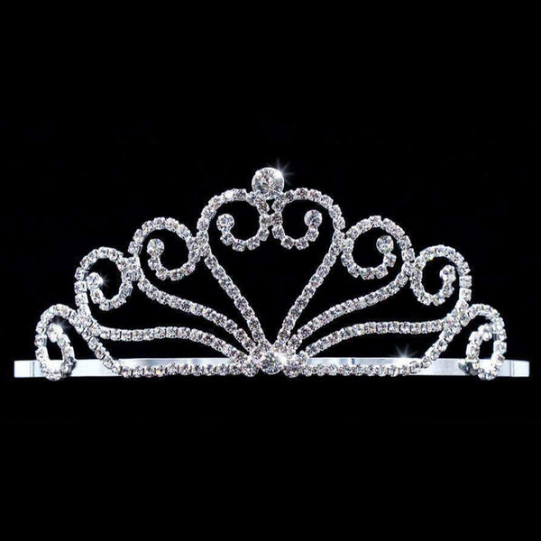 Joining Wave Heart Crystal Rhinestone 2" Tiara - Gold or Silver
