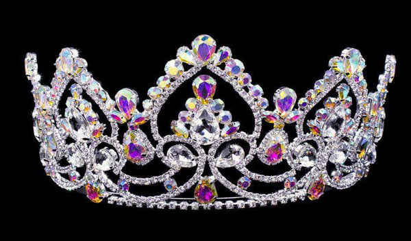 Aurora Borealis Arch Crystal Rhinestone 3.5" Silver Tiara