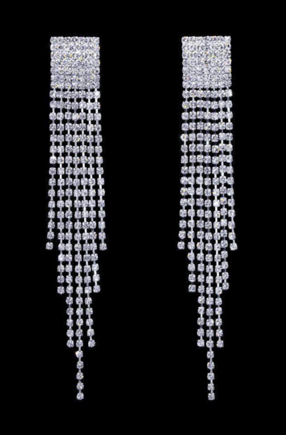 Flapper Fringe 4.25" Silver Rhinestone Earrings