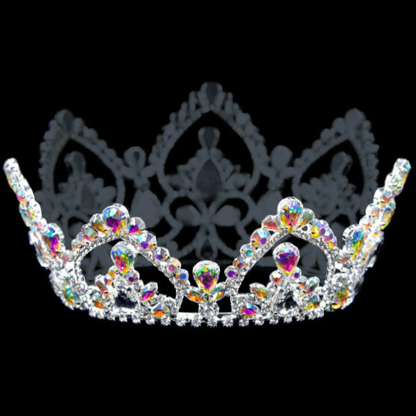 Iridescent Teardrop AB Arch 4" Rhinestone Silver Full Crown