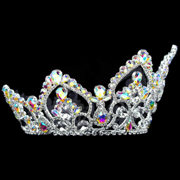 Iridescent Teardrop AB Arch 4" Rhinestone Silver Full Crown