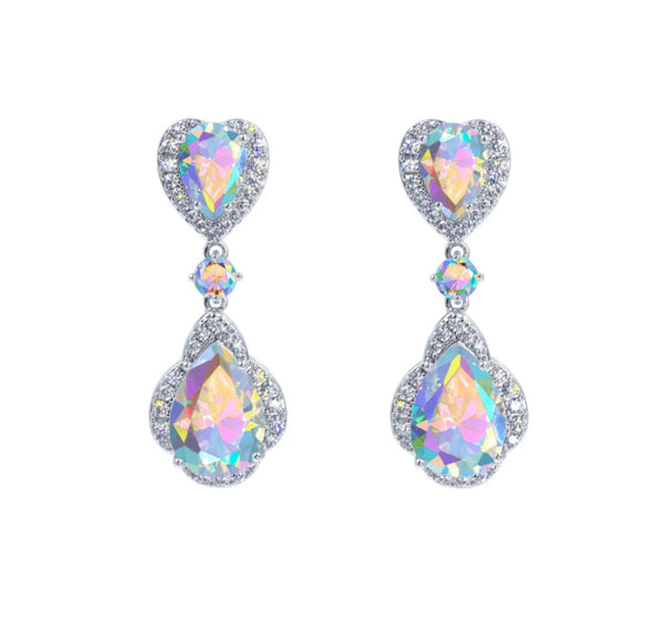 Cubic Zirconia Enchanted Heart AB Cascade Earrings