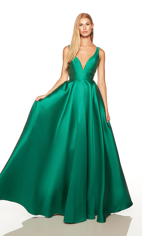 ALYCE PARIS 1757 Elegant Mikado A-Line Dress with Pockets - Royal Blue or Pine Green