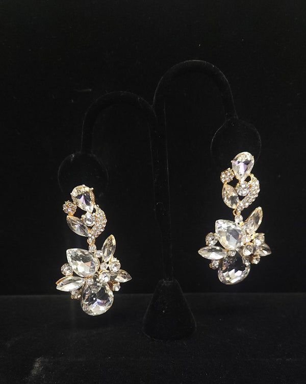 Floral Crystal Evening Statement Earrings