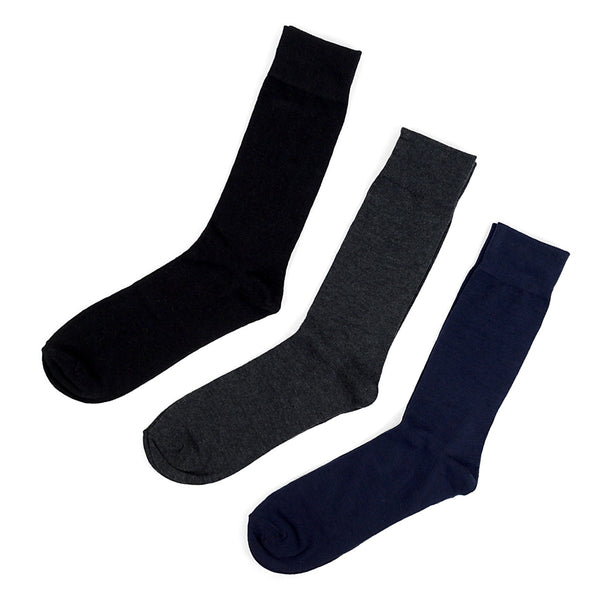Men's 3 Pack Fancy Crew Socks - Black, Navy & Charcoal Grey
