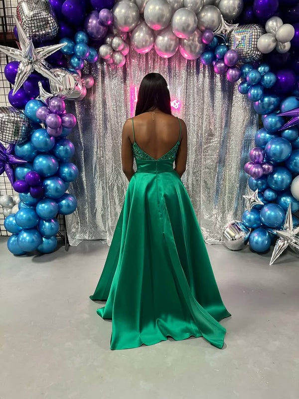 ALYCE Paris 1763 Pine Green Beaded Mikado Sweetheart A-Line Dress