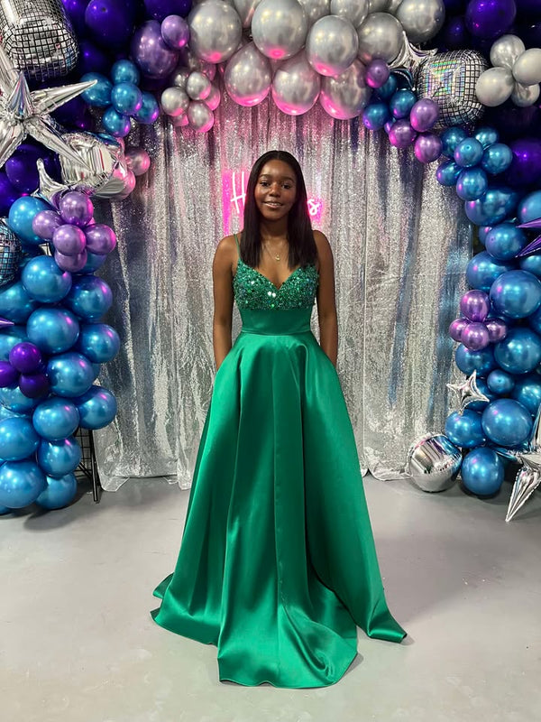 ALYCE Paris 1763 Pine Green Beaded Mikado Sweetheart A-Line Dress