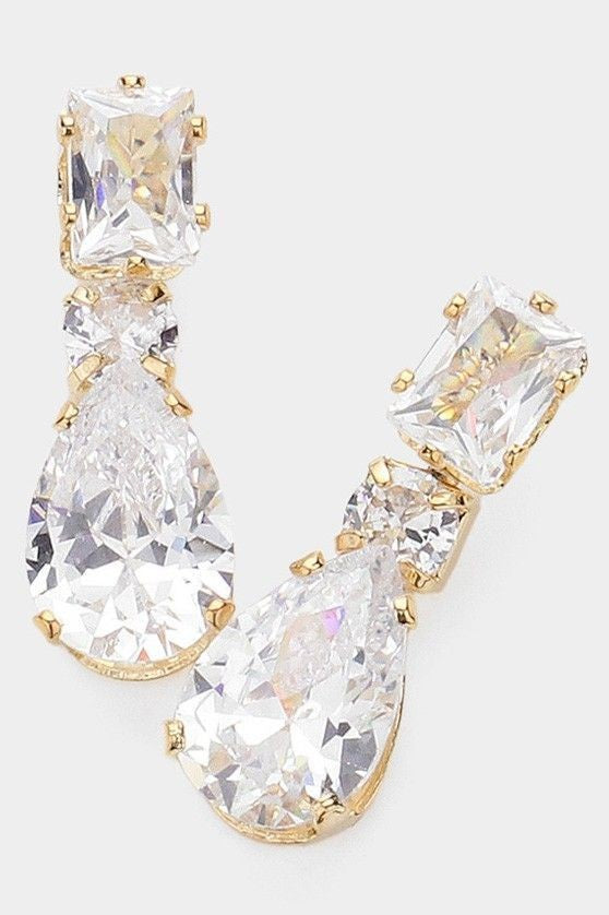 Teardrop Stone Cubic Zirconia Gold Dangle Earring