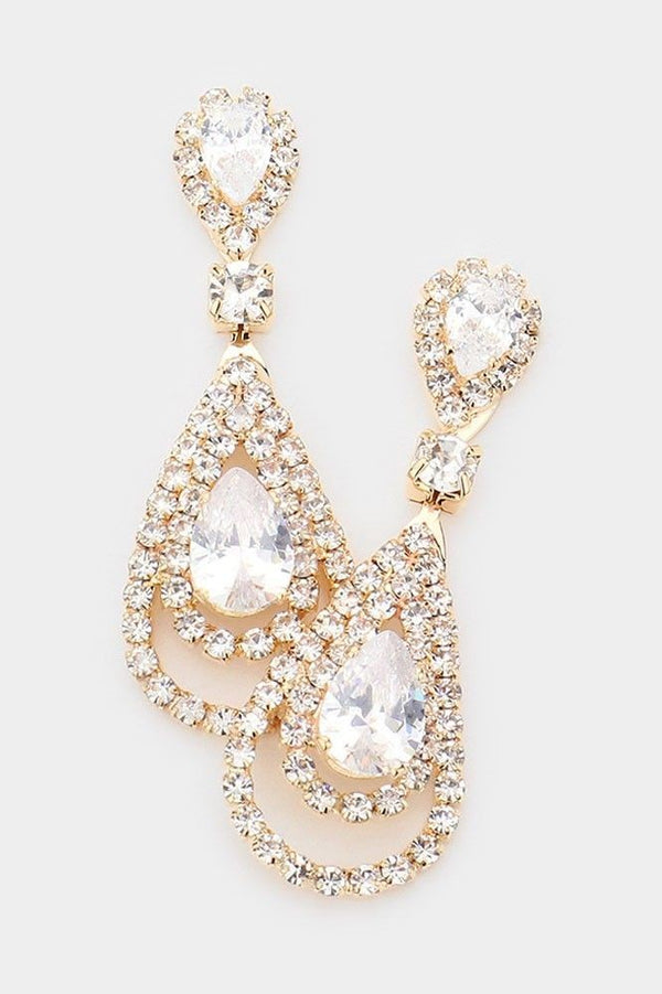 Cubic Zirconia Stone Teardrop Dangle Earrings