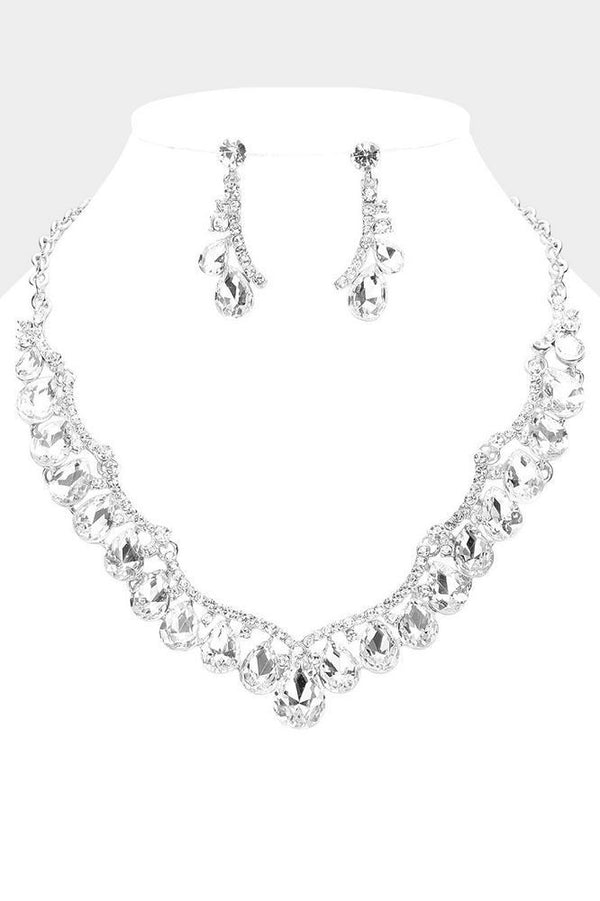 Teardrop Stone Cluster Embellished Necklace and Earring Set