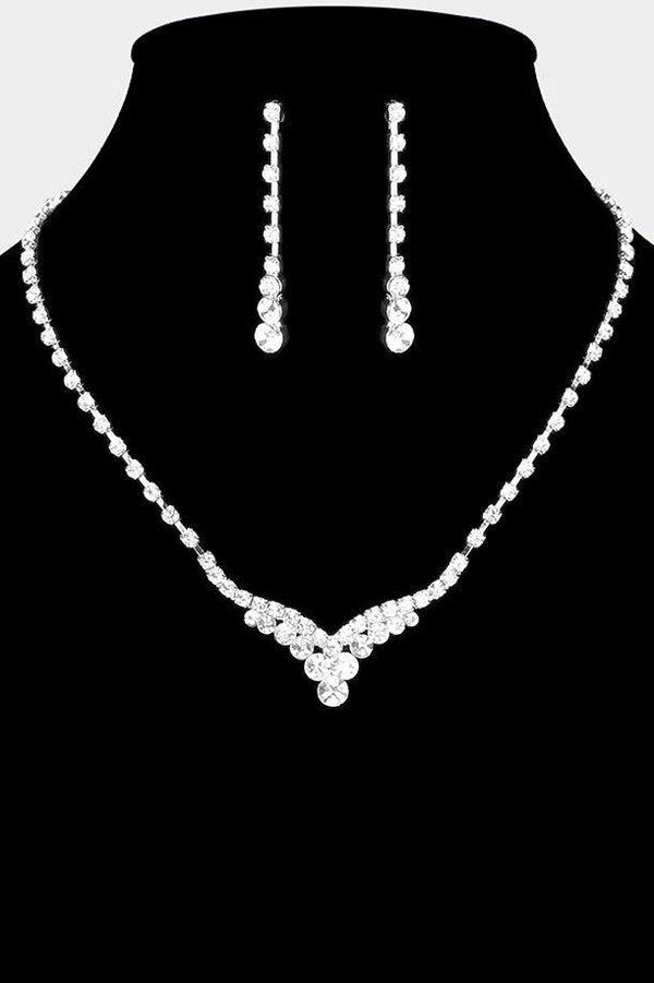 Dainty Round Bubble Stone Detail Rhinestone V Necklace and Earring Set
