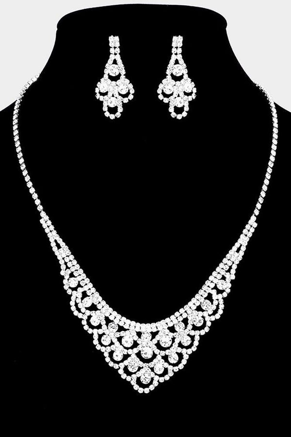 Round Accent Rhinestone Necklace and Earring Set