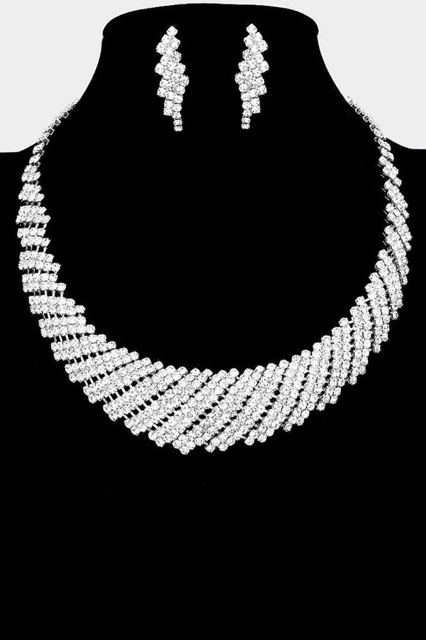 Crystal Rhinestone Round Collar Necklace and Earring Set