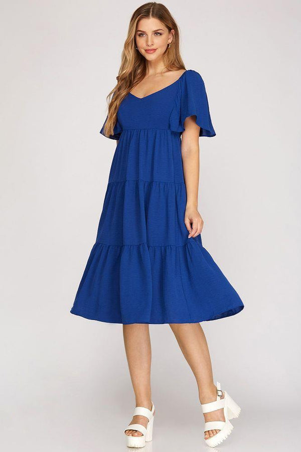Under The Stars Royal Blue Midi Dress with Tie Back - Small