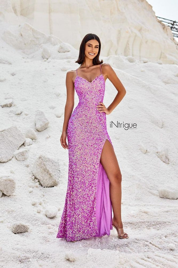 INTRIGUE by Blush 91040 Light Yellow Sequin Dress with Slit - Size 4