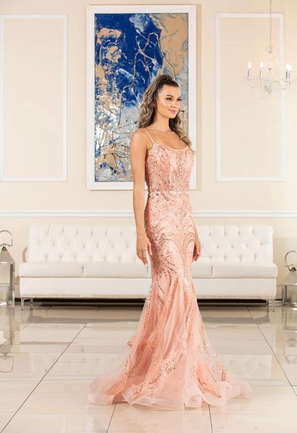 FLAIR Prom 24727 Rosewood Beaded Fit-n-Flare Dress