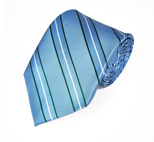 Light Blue with Green and White Pin Stripe Woven Tie