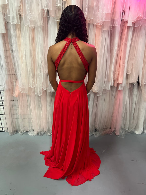 ALYCE Paris 60160 Red Halter Chiffon Dress - Size 0