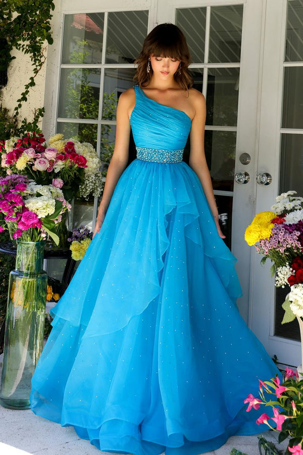 Ava Presley 29534 One Shoulder Organza Layered A-Line Dress - Turquoise, Periwinkle or White