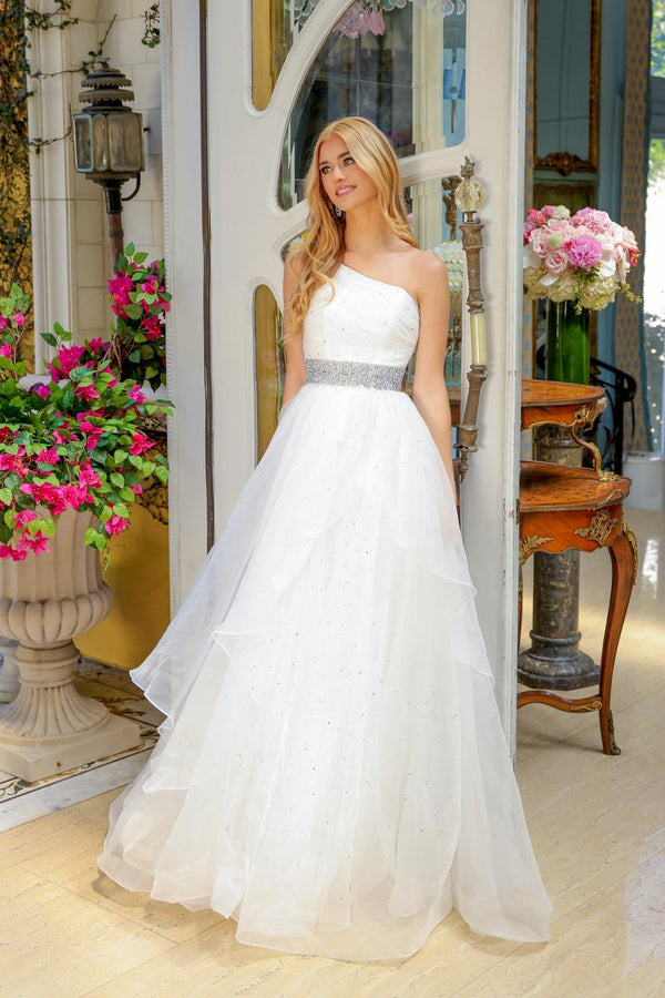 Ava Presley 29534 One Shoulder Organza Layered A-Line Dress - Turquoise, Periwinkle or White