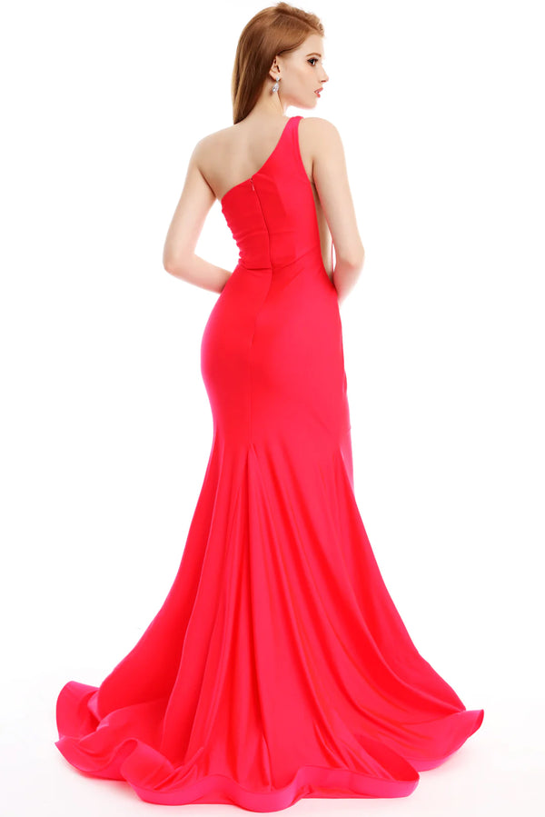 Ava Presley 36010 Coral Red One Shoulder Fitted Dress with Slit - Size 8