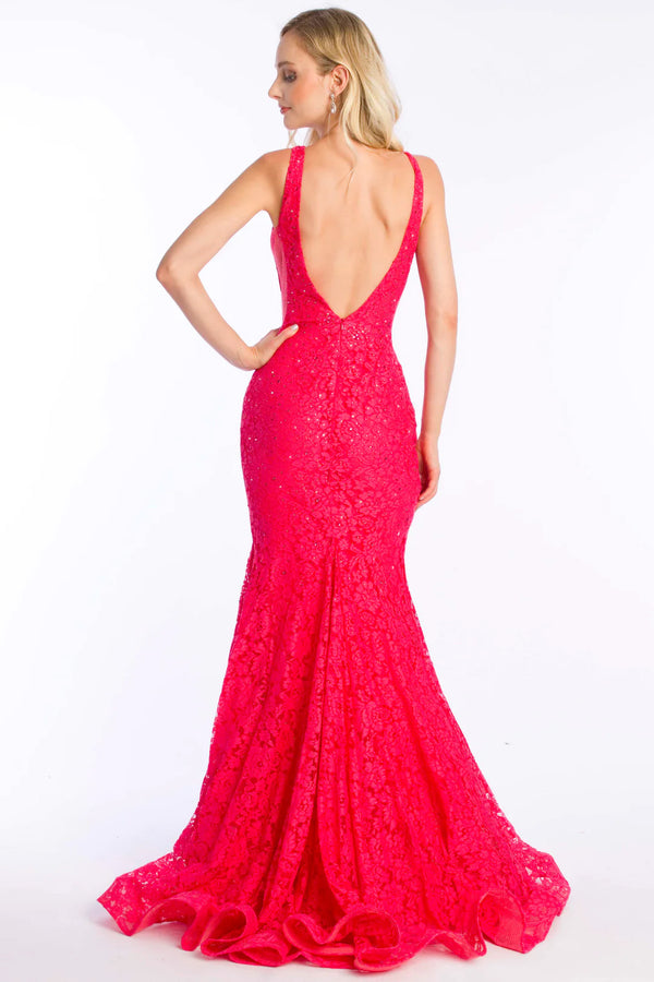 Ava Presley 37319 Hot Pink Lace Fitted Dress with Train - Size 20