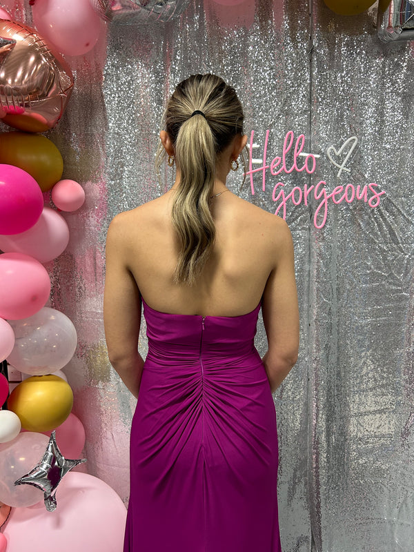 Alyce Paris 35493 Magenta Strapless Jersey Dress with Slit - Size 8