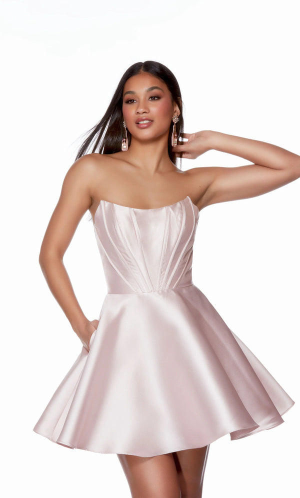 ALYCE Paris 3134 Royal Blue Strapless Corset Mikado A-Line Cocktail Dress - size 2