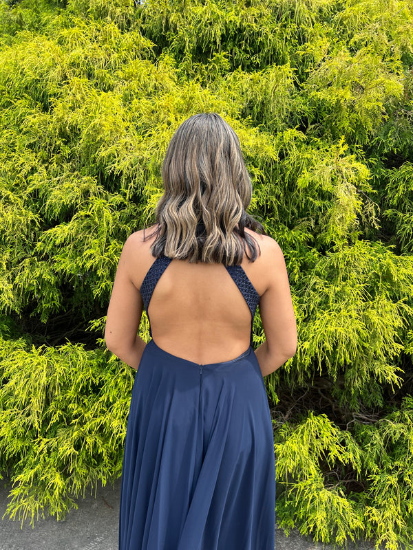 ALYCE Paris 60160 Navy Blue Halter Chiffon Dress