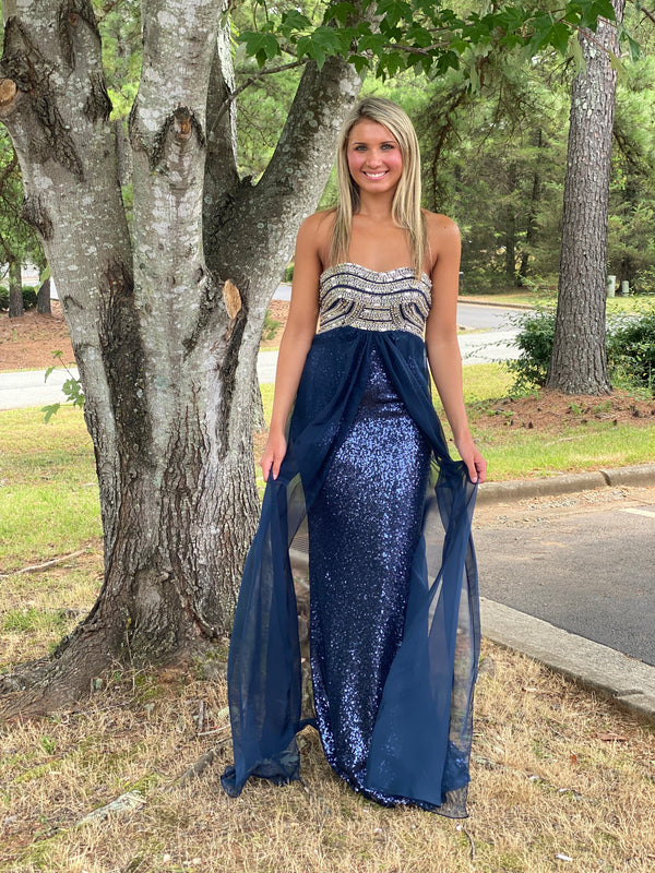 ALYCE Paris 6440 Navy Silver Sequin Chiffon Dress