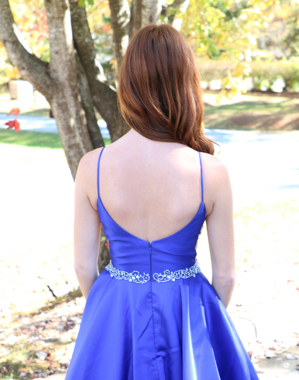 ALYCE PARIS 1727 Cobalt Blue Mikado A-Line Ballgown with Pockets - Size 2