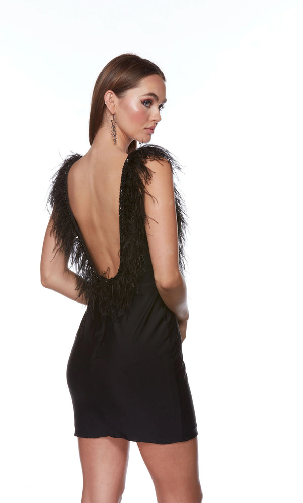 ALYCE Paris 4725 Red Cocktail Dress with Feather Detail - Size 0