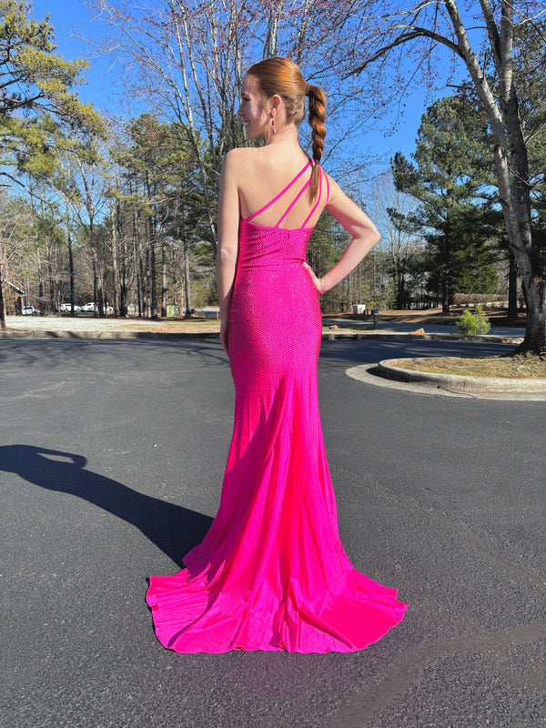 Alyce Paris 61253 Electric Fuchsia One Shoulder Fitted Jersey Dress - Size 10