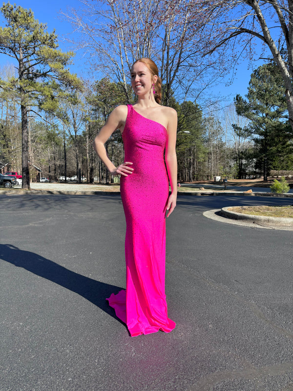 Alyce Paris 61253 Electric Fuchsia One Shoulder Fitted Jersey Dress - Size 10