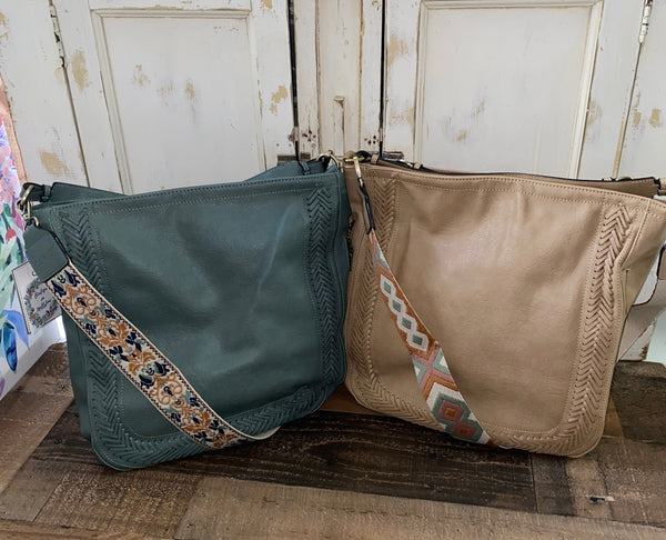 Aris Whipstitch Hobo Crossbody - Dark Teal or Tan