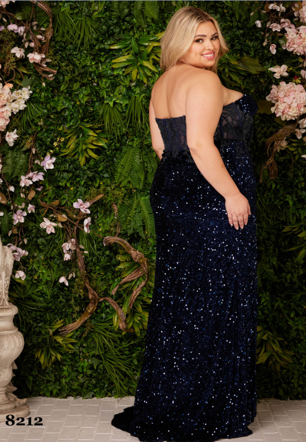 Athena Prom 8212 Navy Blue Sequin Velvet Sheath Dress