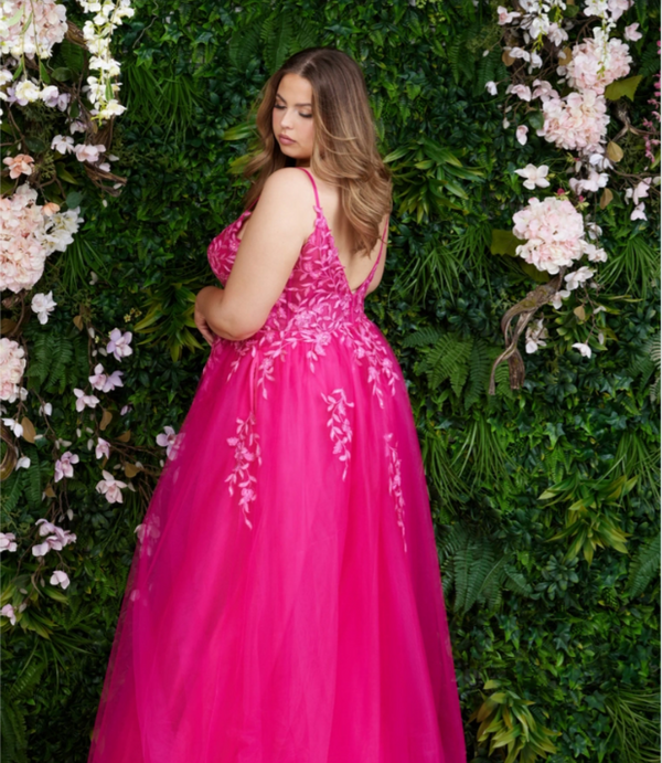 Athena Prom 8405 Fuchsia Pink Tulle A-Line Dress with Slit