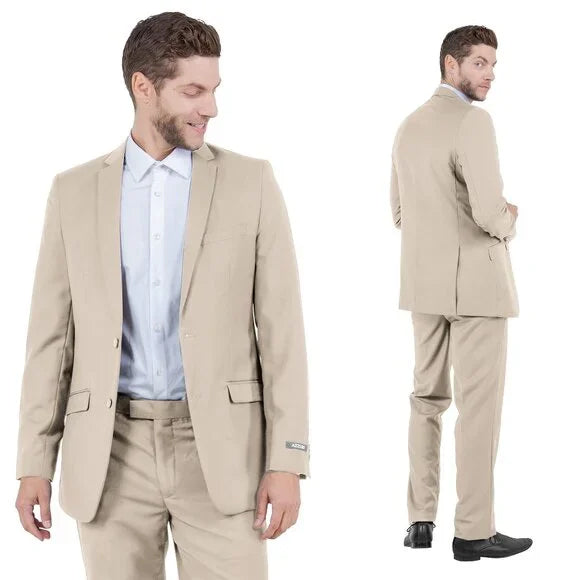 Tan Azzuro Light Tan Two Piece Suit Slim Fit