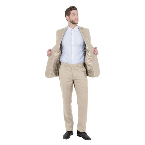 Tan Azzuro Light Tan Two Piece Suit Slim Fit
