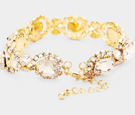 Emerald Cut Clear Gold Crystal Pave Bracelet