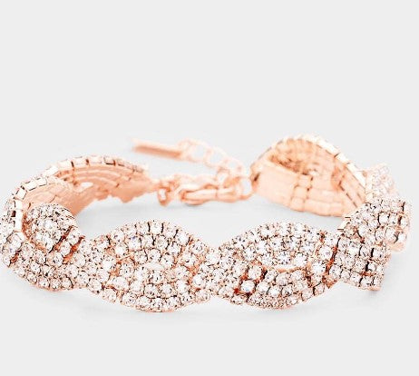 Clear Crystal Rhinestone Pave Braided Rose Gold Bracelet