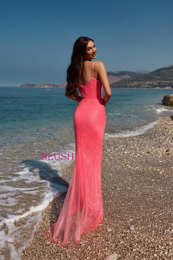 Blush Prom 12159 Barbie Pink Plunging Corset Bodice Sheath Dress