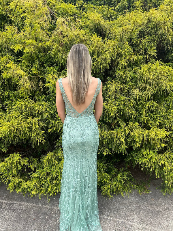 Blush Prom 12149 Fern Green Lace Embroidered Fitted Dress - Size 8