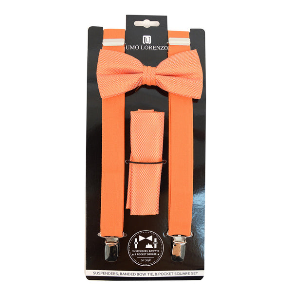 Suspender, Bow Tie & Pocket Square Set - Orange