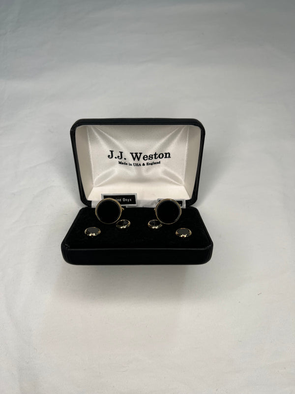 Black/Gold Round Stud &Cufflink