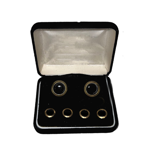 Black and Gold Wide Ring Round Stud & Cufflink Set