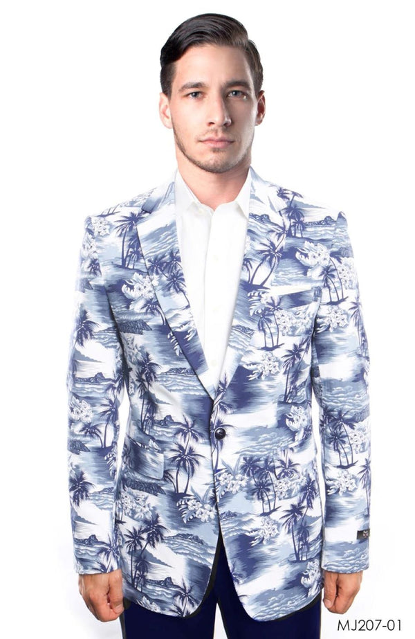Blue Tropical Print Tazzio Fashion Blazer / Jacket - Size 48