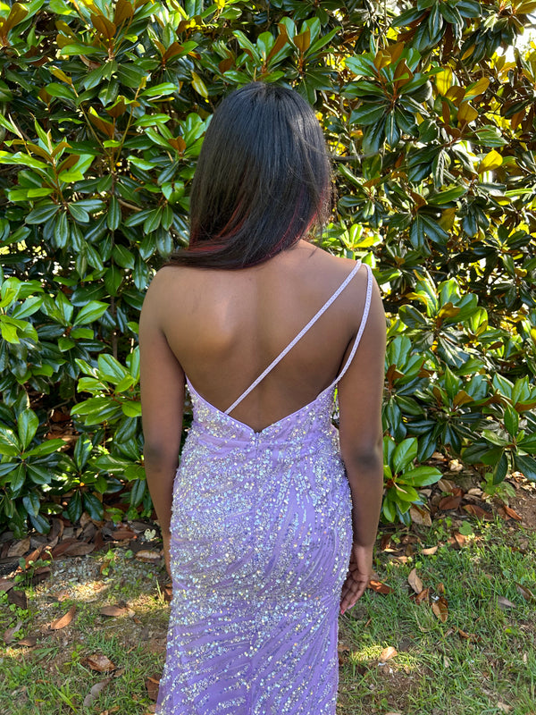 Blush Prom 12121 Lilac Sequin Sheath One Shoulder Dress with Slit